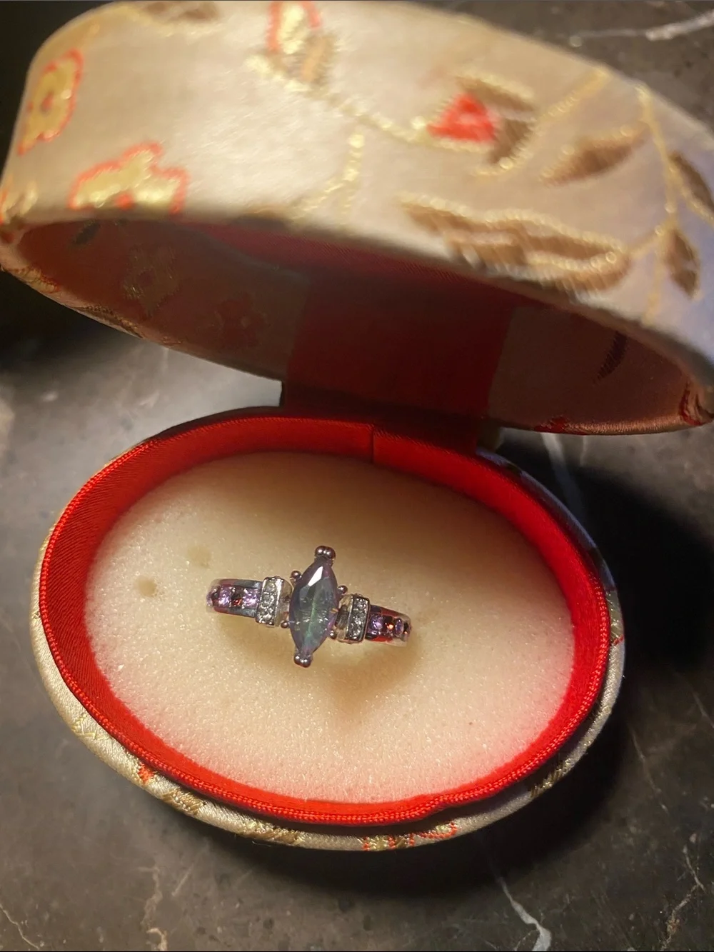 Marquise Iridescent blue Mystic Stone Ring in Silver-Tone